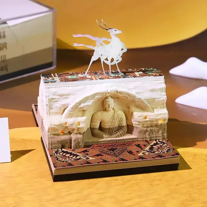 Las grutas Mogao de Dunhuang, tallado en papel de doble cara, calendario 2025, mesa de notas decorativa 3D, regalo creativo personalizado para niños y niñas