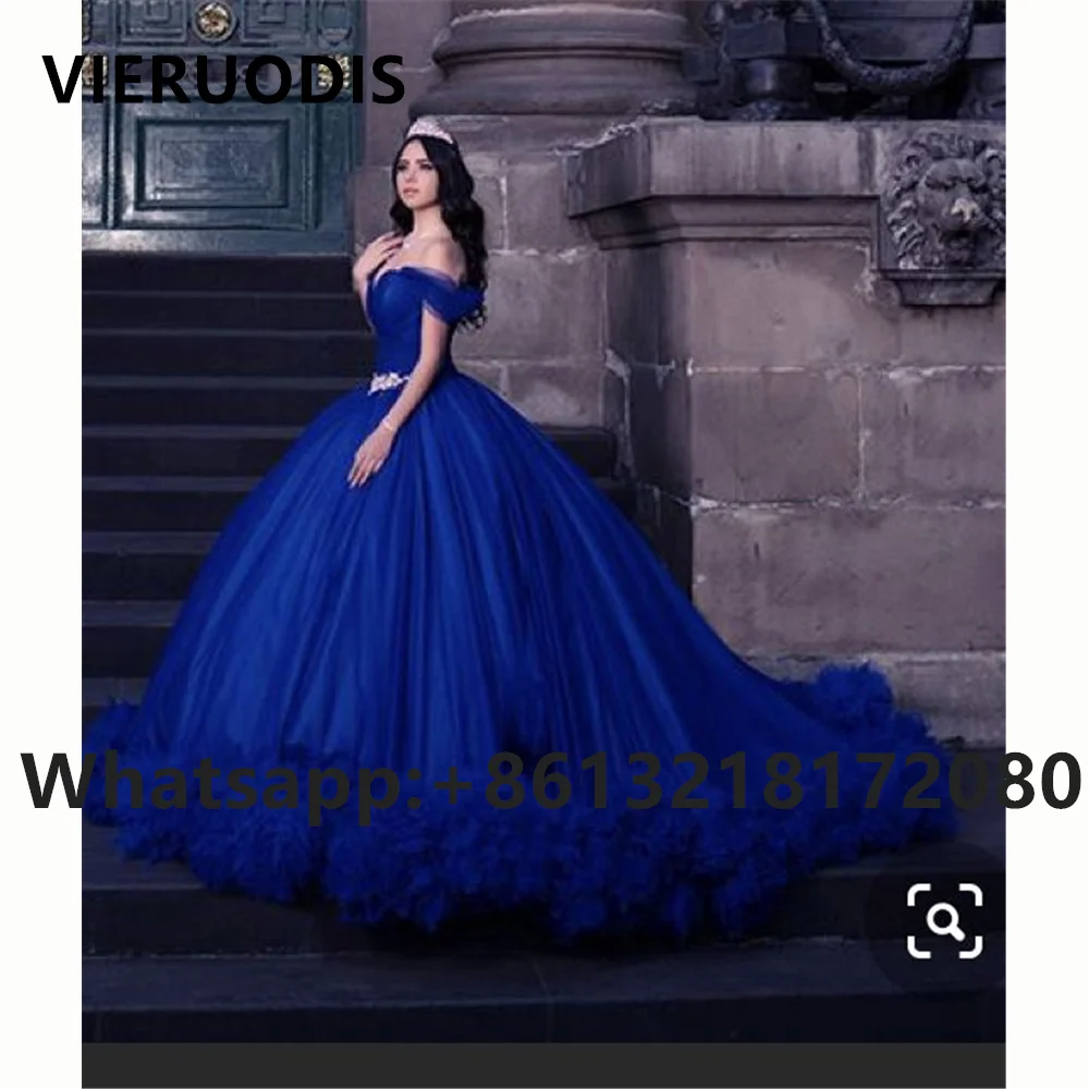 

Royal Blue Ball Gown Quinceanera Dresses Sweet 16 Off Shoulder Ruched Bottom Prom Gowns Sweet 15 Vestido De 15 Anos Quinceanera