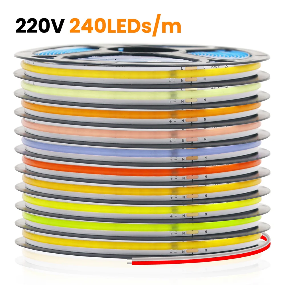 

Светодиодная лента COB 220 В, 5 м, 10 м, 20 м, 50 м, 3000 К, 4000 К, 6000 К, RA90 240 светодиодов, гибкая лента с микросхемой, яркое линейное освещение