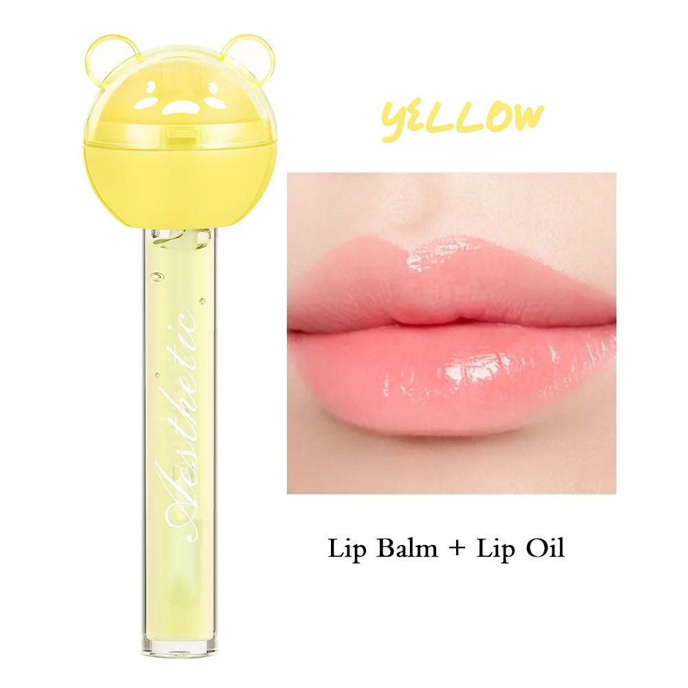 24Pcs 2 IN 1 Lip Balm Lip Oil Set Lollipop Fruit Flavored Transparent Natural Moisturizing Lip Gloss Girls Lips Care Bulk