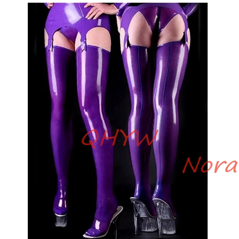 

Latex Rubber High Quality Women Purple Stockings Long Socks Size XS~XXL for Women