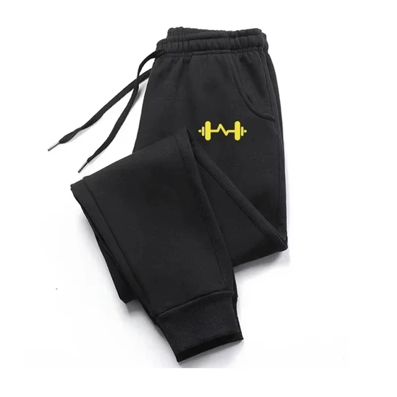 

2024 Barbell Printed Fleece Men's Trousers Autumn Winter Pants Fashion Drawstring Casual Male Sweatpants Jogging Sports Pants