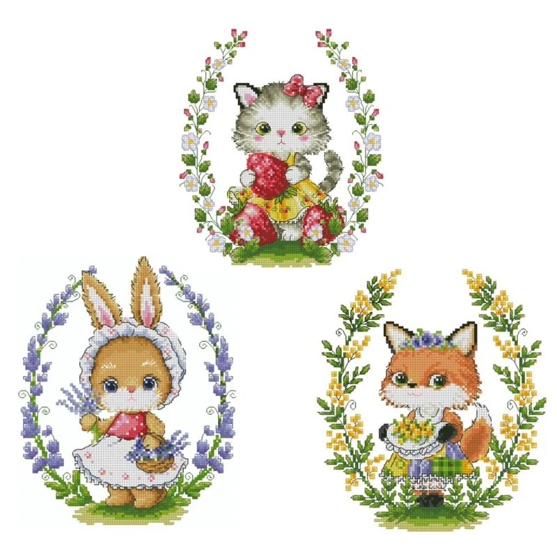Cross-stitch set, garland, cute little animals, relieve boredom and stress, home hand-embroidery material package
