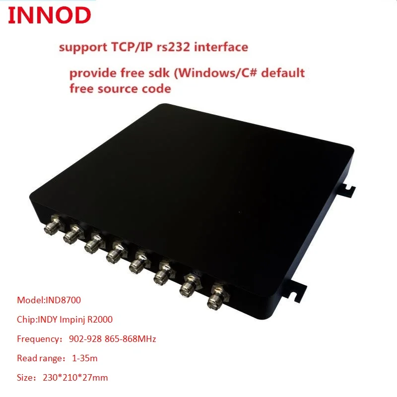 Long range Impinj R2000 chip UHF RFID reader with 8 ports free UHF RFID card label sticker tag sample