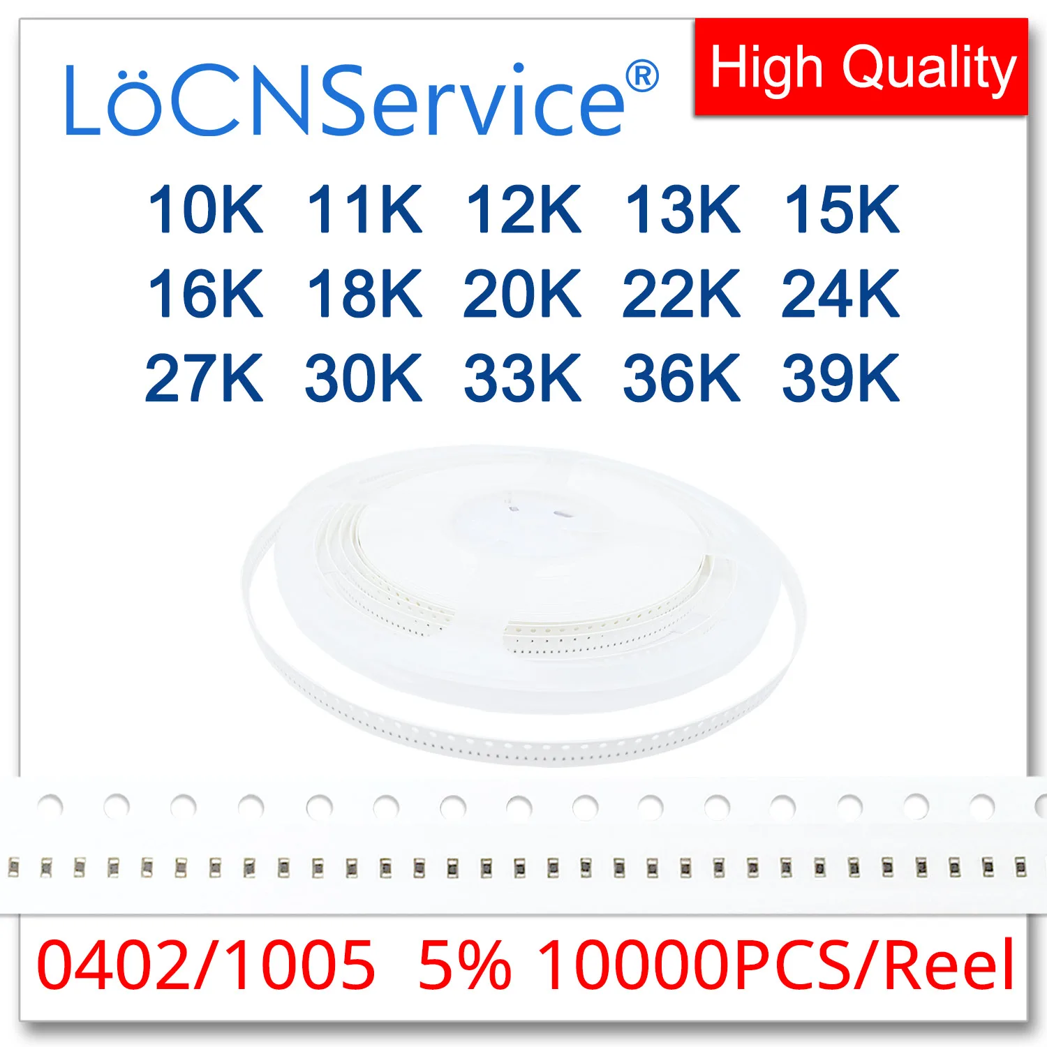 LoCNService 0402 J 5% 10000 pezzi 10K 11K 12K 13K 15K 16K 18K 20K 22K 24K 27K 30K 33K 36K 39Ksmd 1005 resistenza 103 113 123 133 OHM