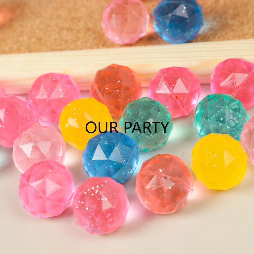10Pcs Glitter Diamond Jumping Bouncy Balls Outdoor Toys for Kids Birthday Party Favor Baby Shower Gifts Halloween Pinata Fillers