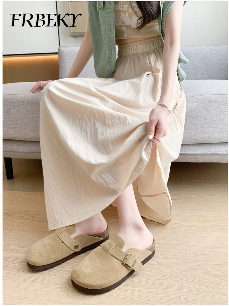 Elegant Women's Skirt Spring Summer New Casual Draping Sense of Mid-length Skirt High-waisted Wide-leg Pleated Half-body Skirts