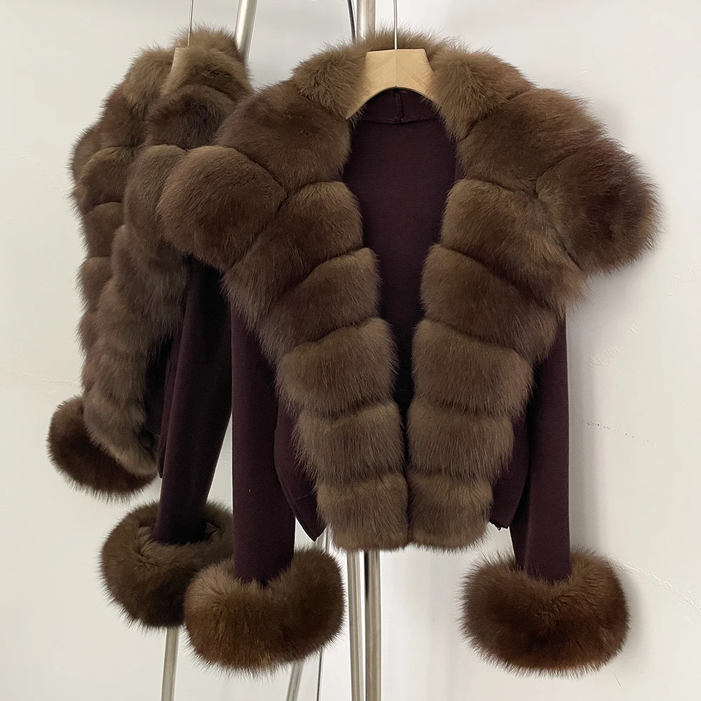 OFTBUY Women's Short Cardigan with Big Real Fox Fur Collar New Autumn Winter Knit Clothing Female Natural Fur Warm Sweater Lady