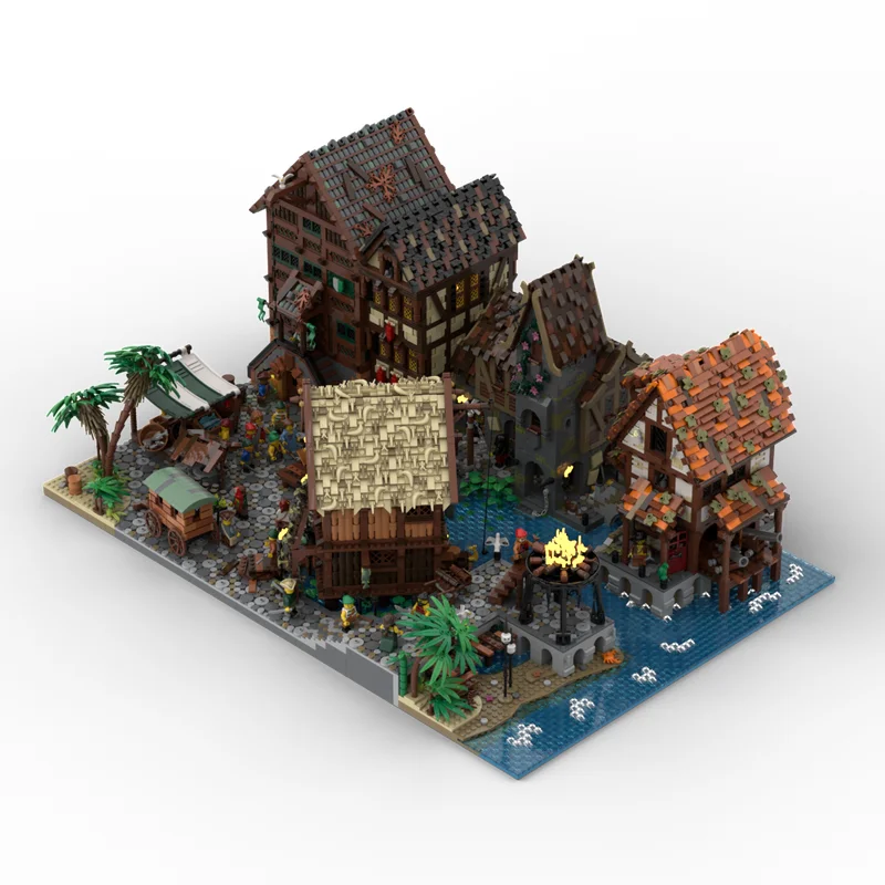 15725 PCS Moc Mittelalterliche Piraten Serie Port Sauvage Häuser Modell Bausteine DIY Kreative Ideen Kind Ziegel Spielzeug Geburtstag Geschenk