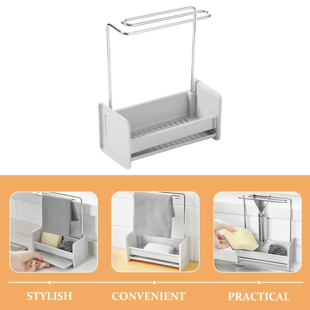 

Stainless Steel Sink Organizer Drain Rack Pp Material Sponge Holder Drying Stand Removable Tray Dishcloth Storage Shelf