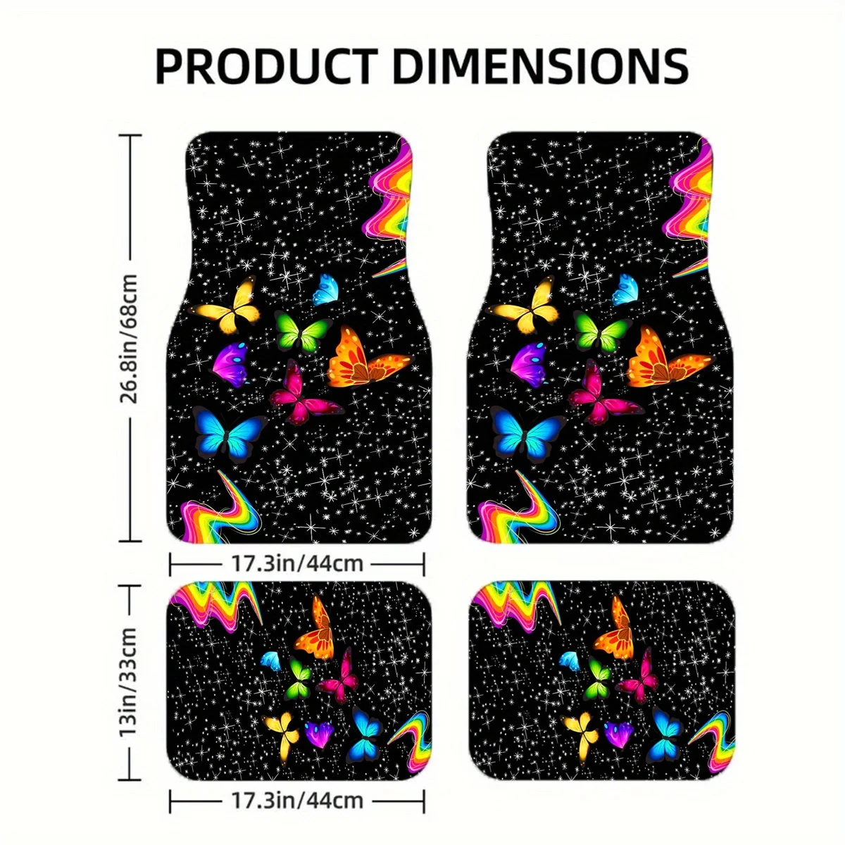 4pcs Colorful Butterfly Pattern Fashionable Car Floor Mats | Polyester, Universal Fit For Car Interior Protection Accessories