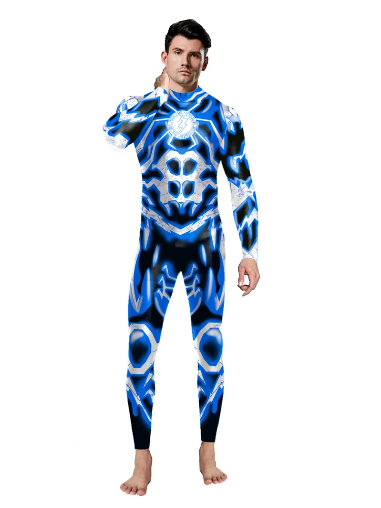 Blue Psychedelic Skeleton Jumpsuit Men Women Halloween Cosplay Costume Elastic Spandex Catsuit Carnival 3D Printing Bodysuit