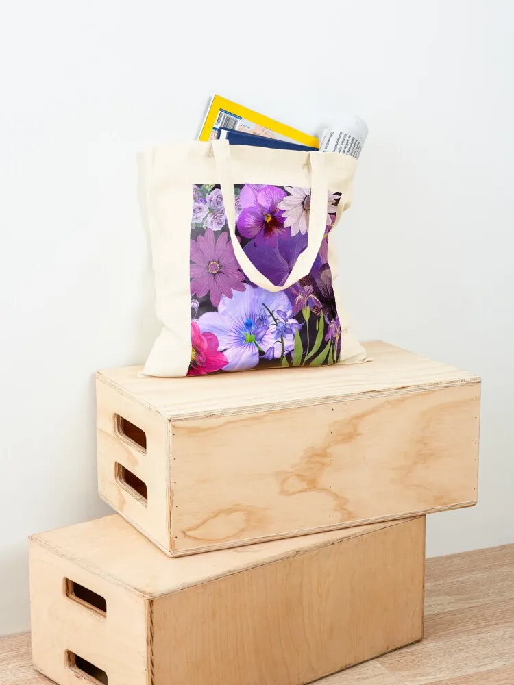 Purple Flower Collage Tote Bag tote bags men bag luxury women sacs de shopping eco pack