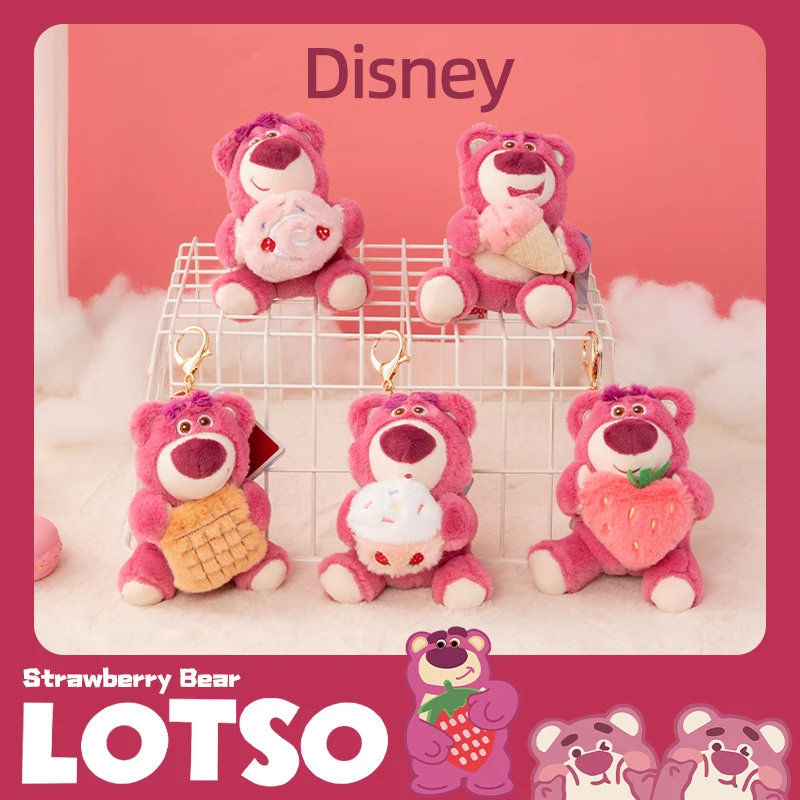 Disney Toy Story Kawaii Niedlicher Cartoon-Plüsch-Schlüsselanhänger Lotso Erdbeer-Bär Sweet Series Weiche, flauschige Geburtstagsgeschenke für Mädchen-Fans