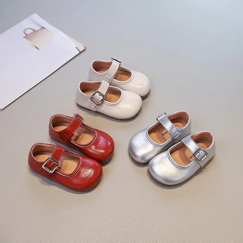 

Trend Fashion Girls Wedding Party Shoes Solid Color Causal Kids Simple Princess Leather Shoes Versatile Children Mary Jane Shoes