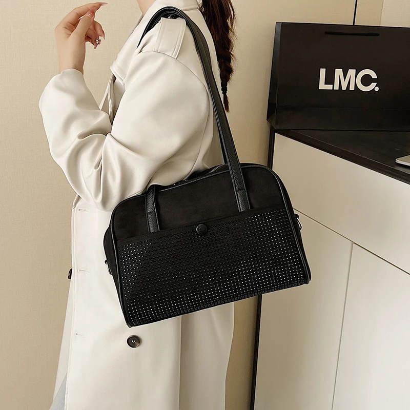 حقيبة كتف عصرية من حجر الراين للنساء جديدة ذات سعة كبيرة وتصميم سحاب حقائب يد كاجوال للركاب #3