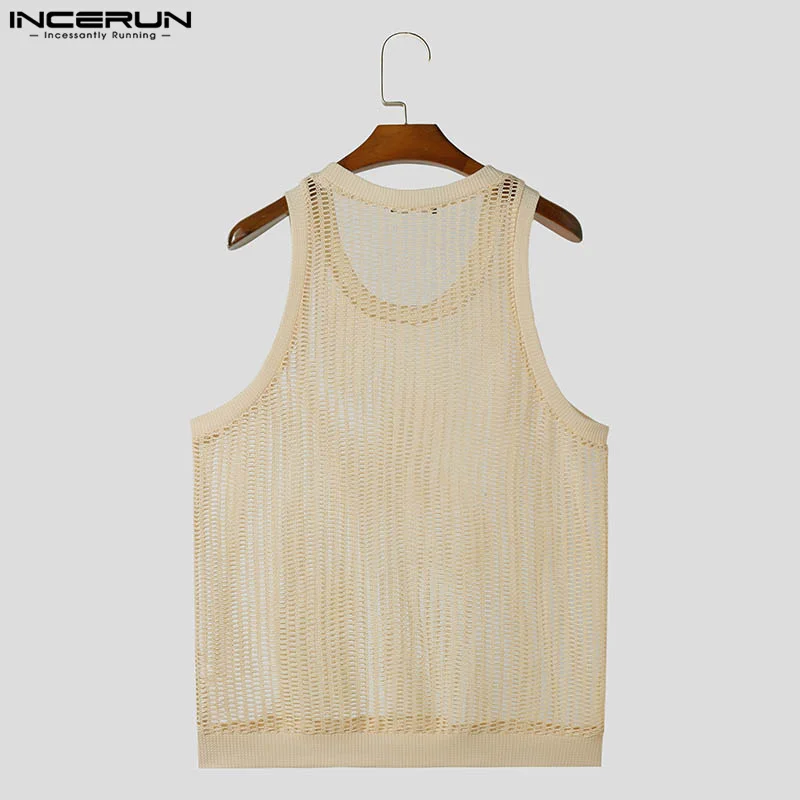 Fashion Sexy Style Tops INCERUN Mens Mesh Hollowed Vests Summer Casual Streetwear Male All-match Sleeveless Tank Tops S-5XL 2024