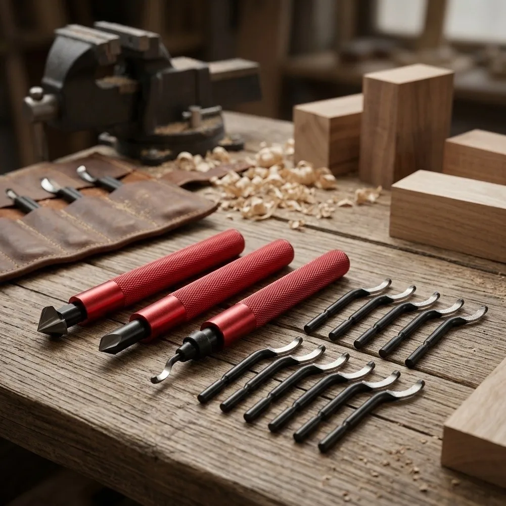 Hand Deburring Tool Kit Suitable for Brass Steel Aluminum Copper PVC Pipes with Ergonomic Textured Metal Handle