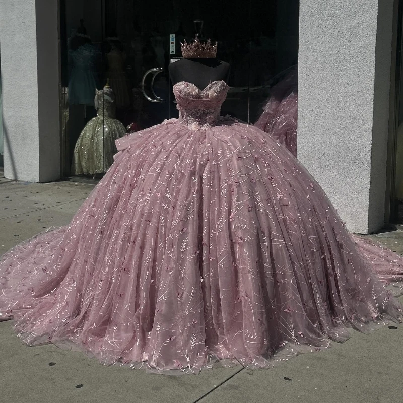 

Pink Shiny Ball Gown Quinceanera Dresses Off The Shoulder Sequined Appliques Lace Beads Tull Vestidos De 15 Años Sweet 16 Dress