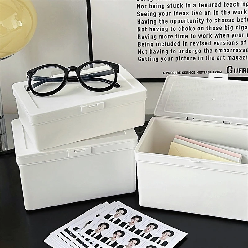 White Plastic Card Storage Box Kpop Idol Small Card Holder Photocard Storage Box Desktop Stationery Classification Organizer Box