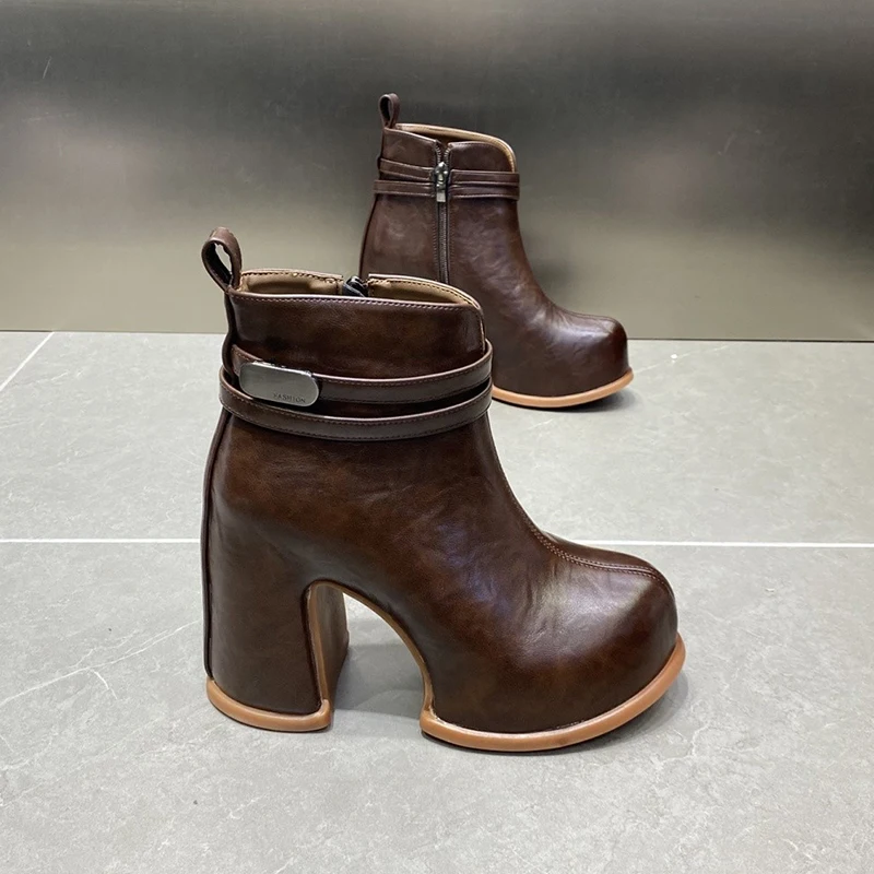 Women High Heels Ankle Boots Platform Designer Chunky Shoes 2026 Winter Pumps New Punk Boots Zip Party Trend Short Boots Mujer
