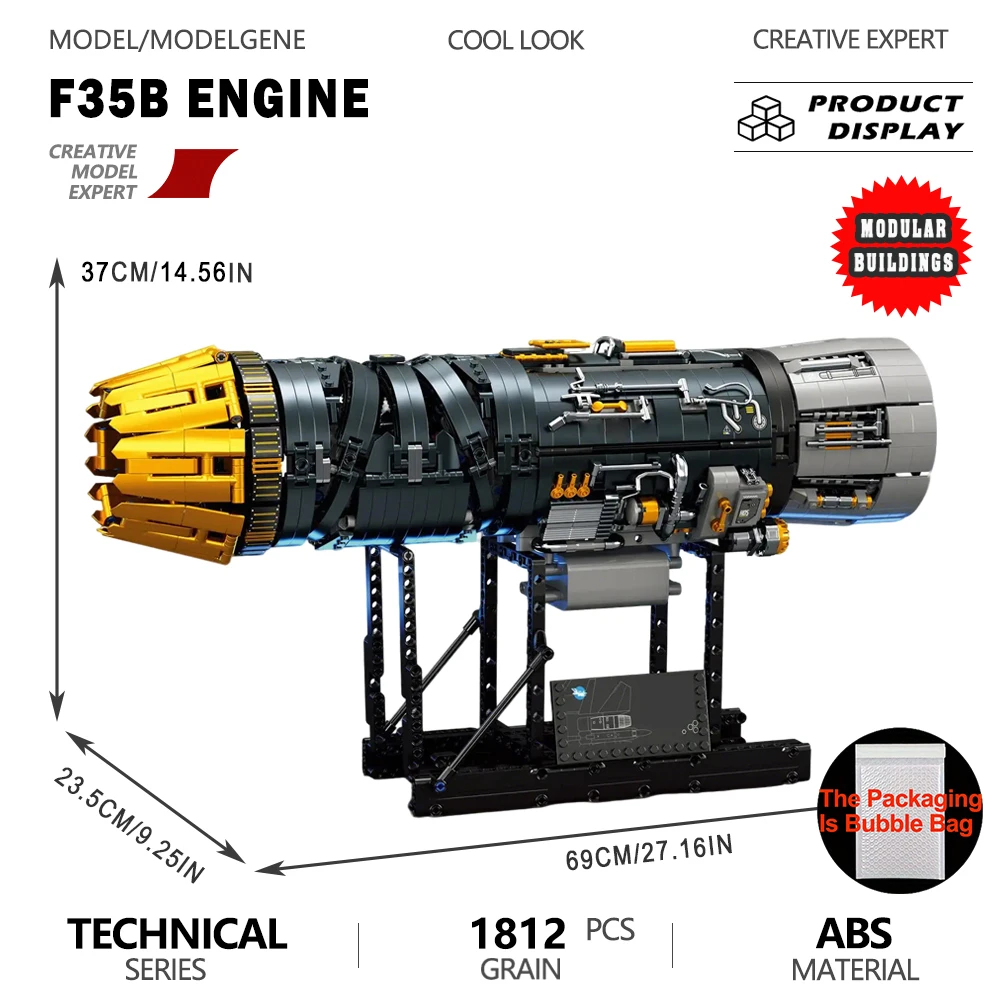 

Highly Restored F35B Aviation Engine Model Building Block 90° Rotatable Tail Structure Authentic Vertical Takeoff Assembly Brick