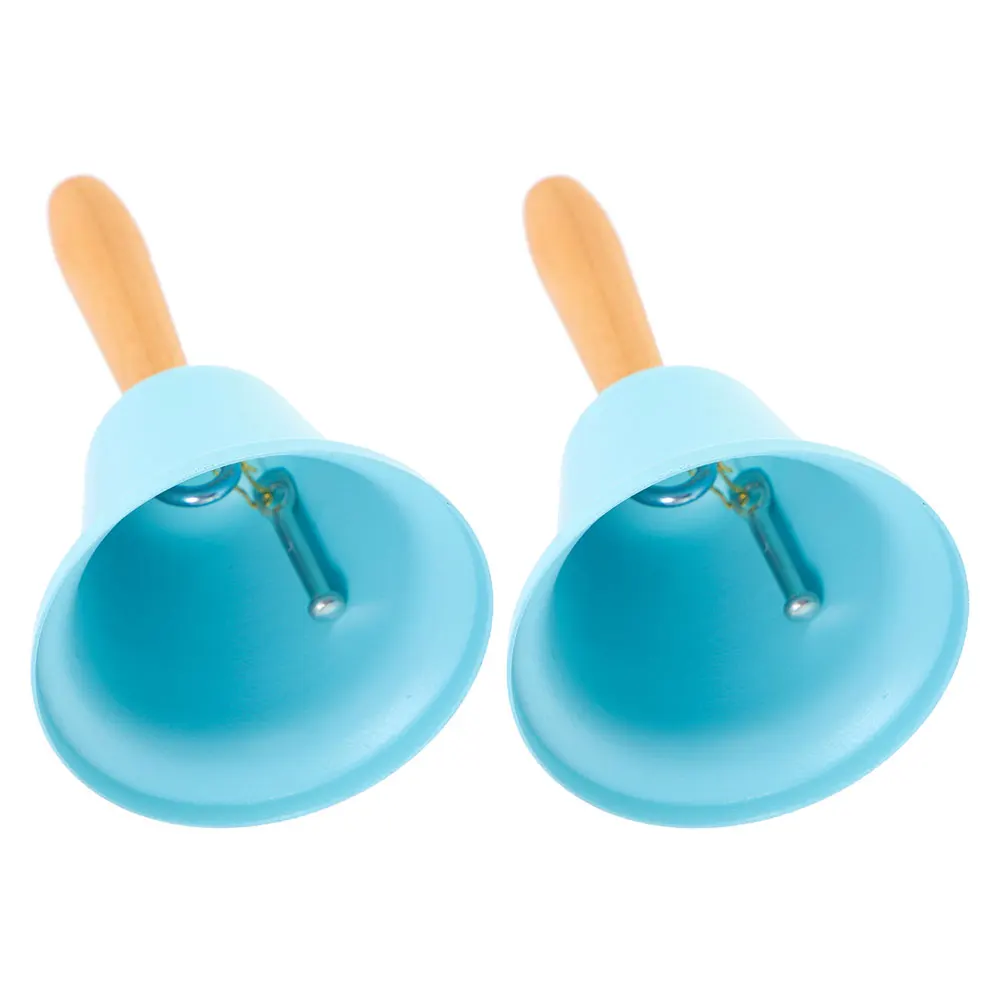 

2Pcs 6.5cm Hand Held Bell Iron Construction Wood Handle Clear Loud Ringing for School Office Hotel Reception Use