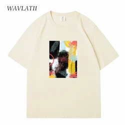 WAVLATII New Women Geometric Printed T shirts Unisex Men Fashion Cotton Streetwear Khaki Summer Short Sleeve Tees Tops WT2314