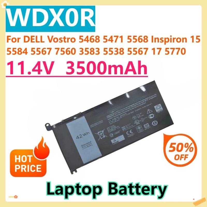 

Аккумулятор для ноутбука DELL Vostro 5468 5471 5568 Inspiron 15 5584 5567 7560 3583 5538 5567 17 5770 5767 5765 11,4 В 35 мАч WDX0R