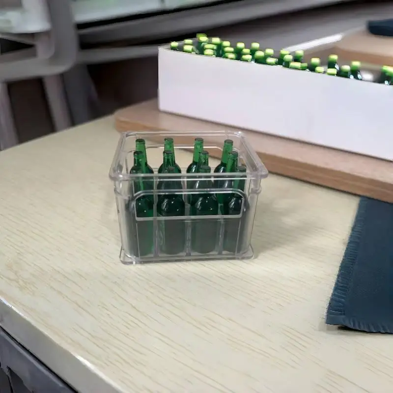 4Pcs 주방 장식 장난감 1:12 인형 집 미니어처 투명 음료 보관 바구니 맥주/커피 바구니 모델 인형 집 액세서리