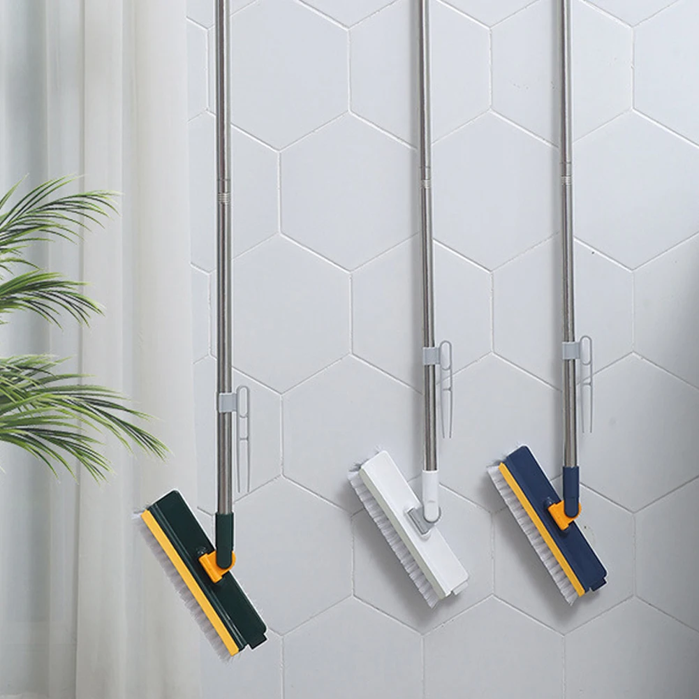 3 in 1 Floor Scrub Brush with Right Angled Bristle & Scraper Long Handle Tile Brush Shower Scrubber for Cleaning Shower Bathroom