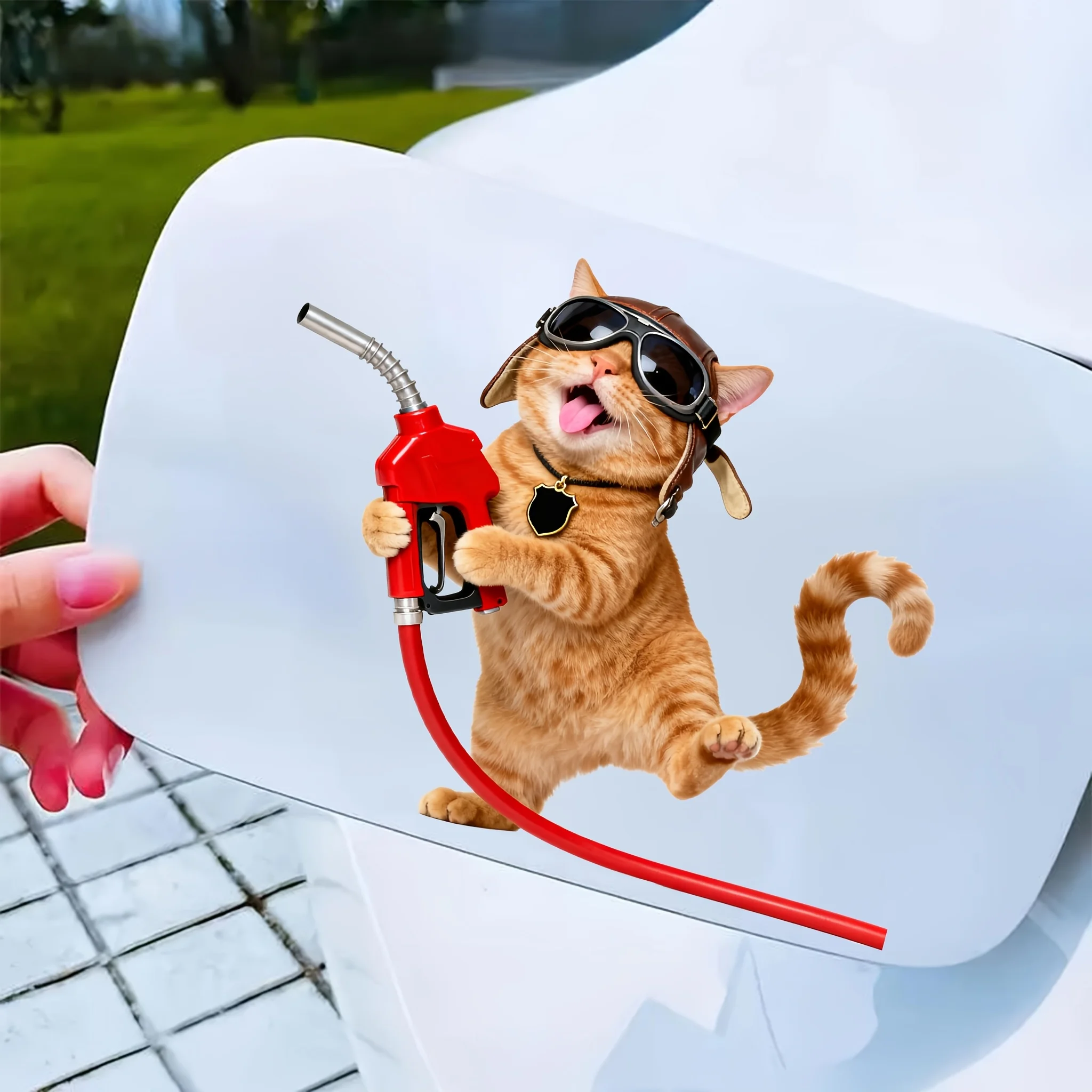 

Cute Orange Cat Sticker with Pilot Glasses, Waterproof Vinyl Car Fuel Tank Cap Decal, Funny Self-Adhesive Auto Decor