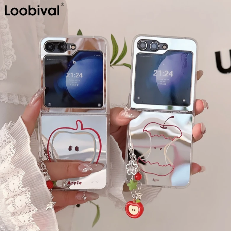 

Складной зеркальный чехол для телефона с милой линией Apple для Samsung Galaxy Zflip6 Z Flip5 Flip ZFlip 4 3, модный браслет для девочек, чехол для макияжа