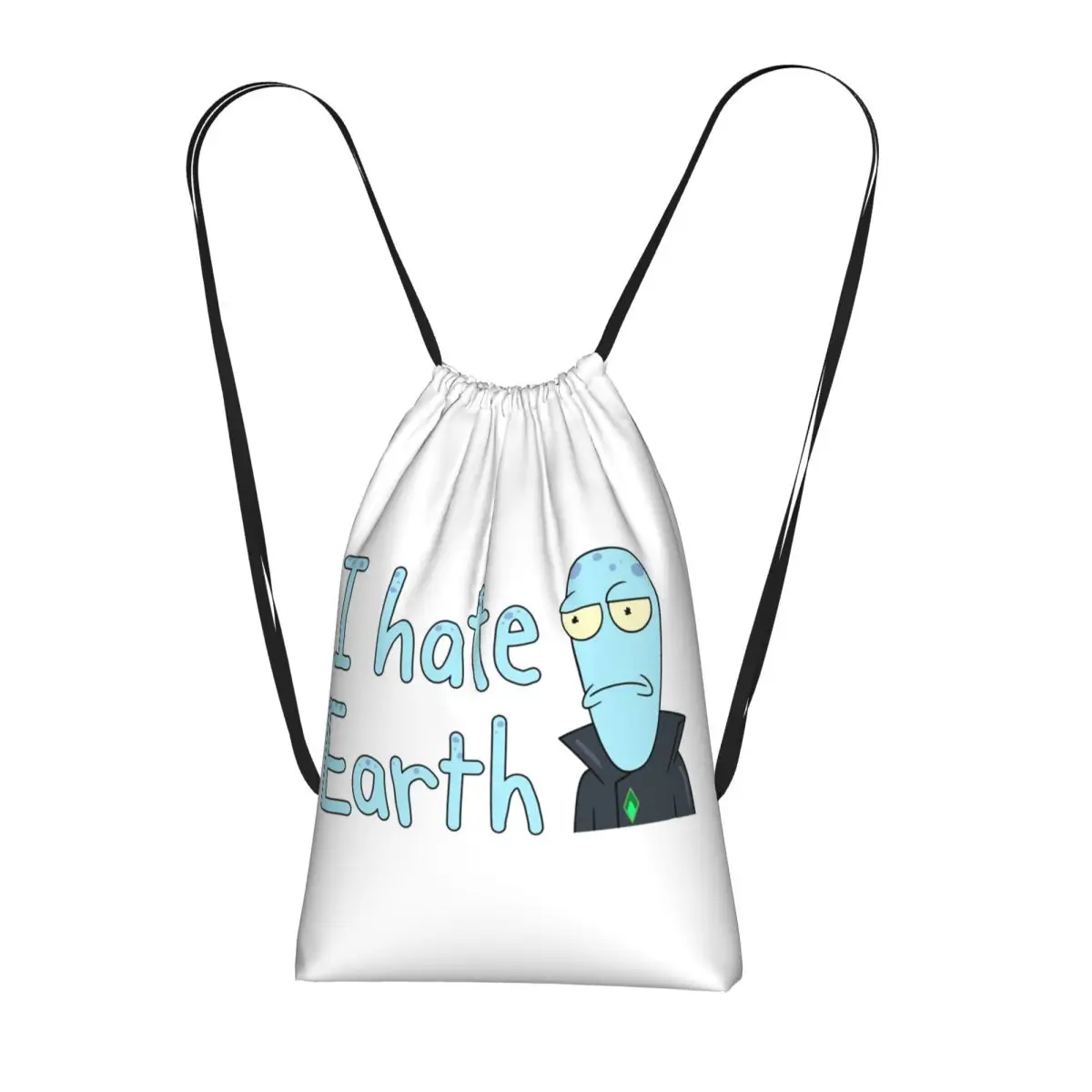 Korvo I Hate Earth Solar Opposites Cartoon Drawstring Backpack Sports Gym Bag Lightweight Storage Drawstring Bag for Men Women