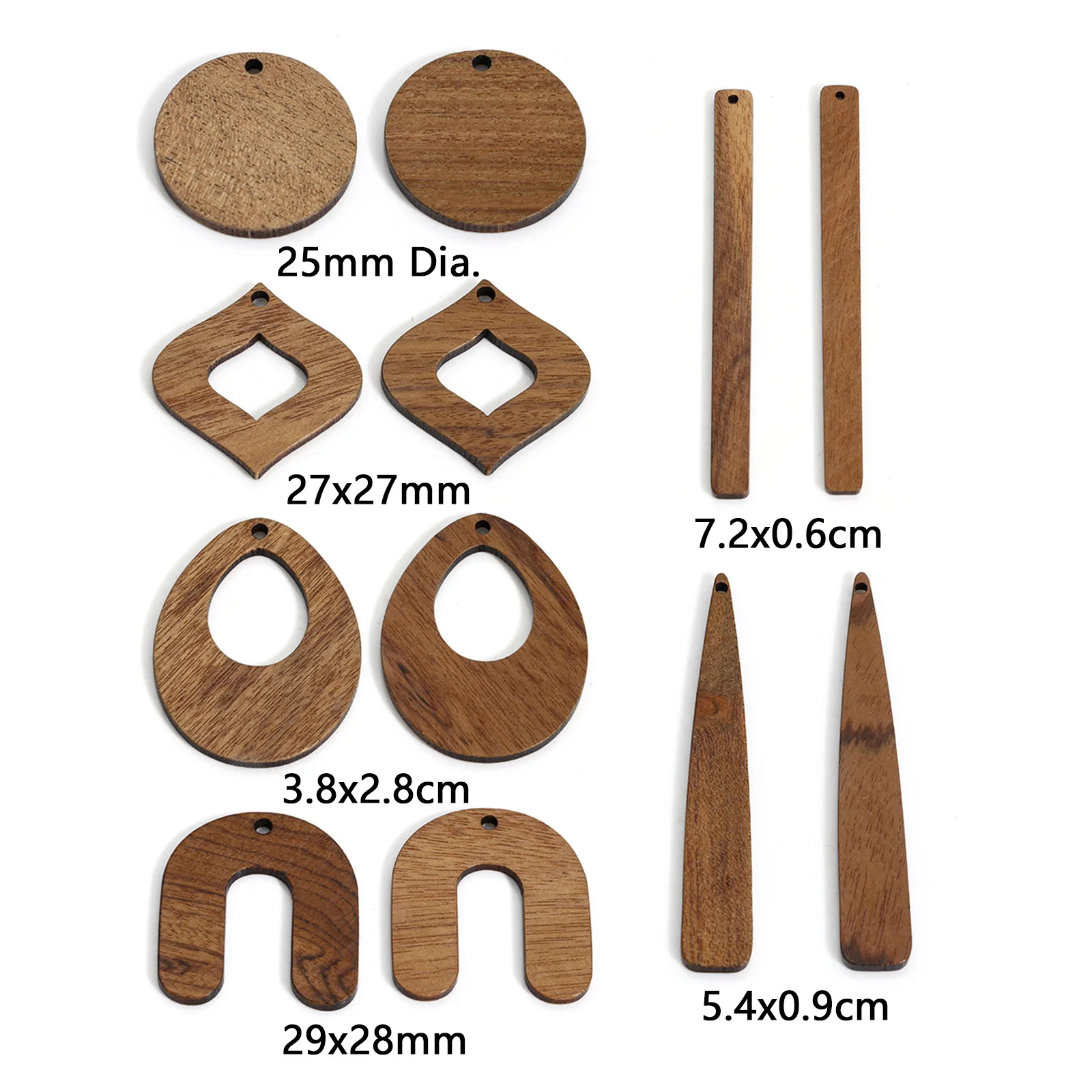 5pcs New Natural Walnut Wooden Pendants Brown Geometric Round Drop Charms DIY Necklace Earrings For Women Party Jewelry Findings