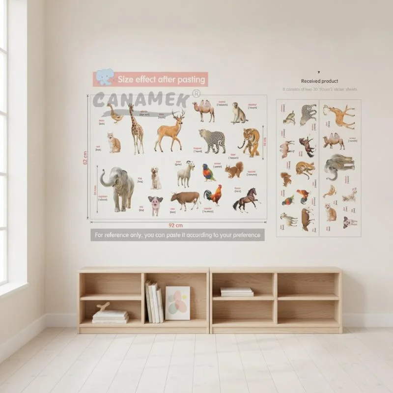 2Pcs Animal Reality Wall Stickers Peel & Stick No Damage Decals for Kids Room Living Room Nursery Home Art Decor