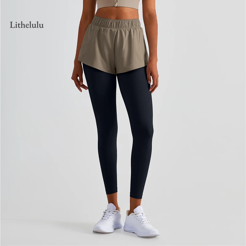 Women Legging Fake Two Piece Yoga Sports Pants Summer Spring High Waist Workout Fitness Tight Trouser Gym Yoga