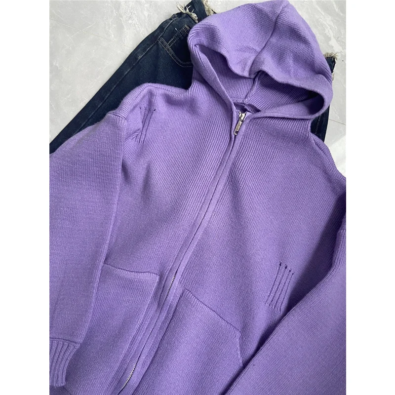 

Women's 2022 Fashion New Style Purple Hooded Knitted Cardigan Vintage Recreational Temperament Blouse Versatile Outerwear Winter