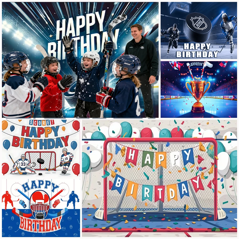 

Ice Hockey Rink Birthday Party Decoration Sports Game Background Photography Backdrop Boy's Room Trophy Winter Banner Kids Gifts