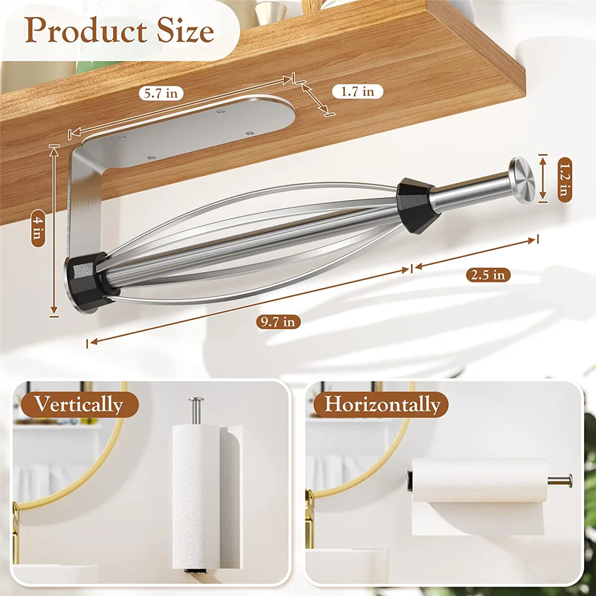 Toalha de papel para banheiro e cozinha, Robe Hooks, Under Cabinet