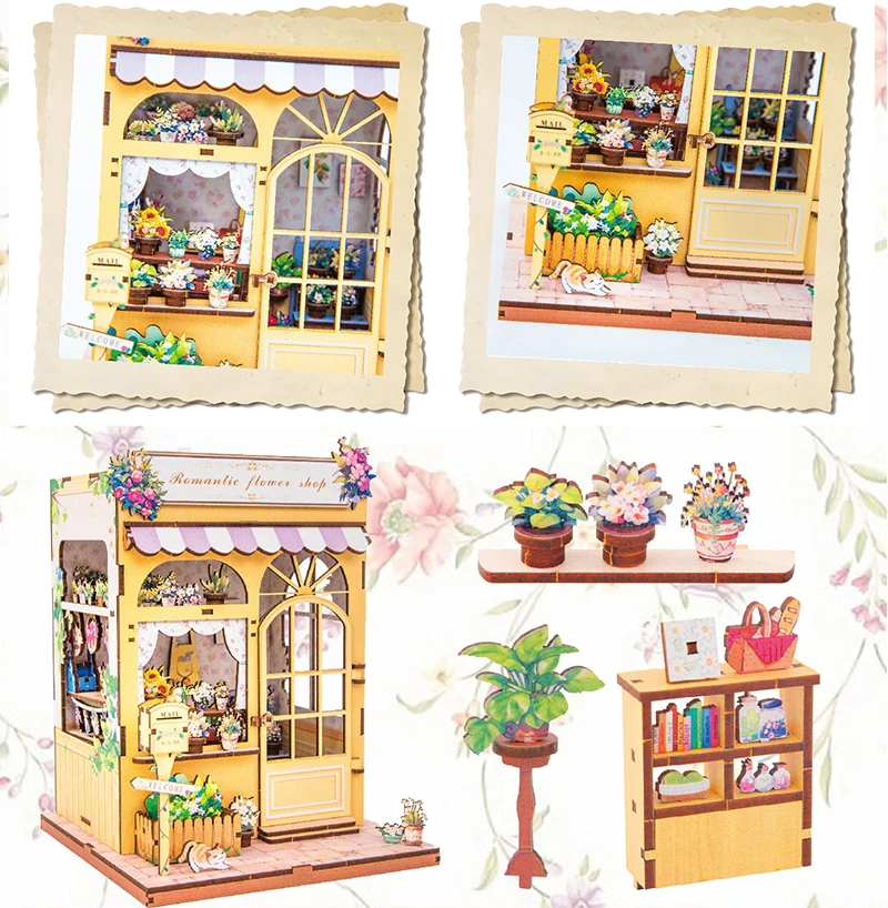 DIY Wooden Miniature Model Kit Romantic Flower Casa Yellow Room 3D Puzzle Doll Houses With Furniture for Friends Birthday Gifts