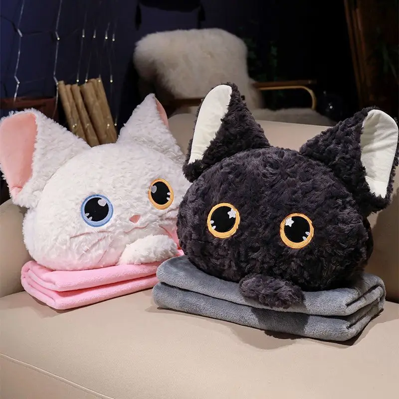 Cute Cat Plush Hand Warmer Pillow Blanket 3 in 1 Throw Blanket Car Backrest Office Cushion Nap Pillow