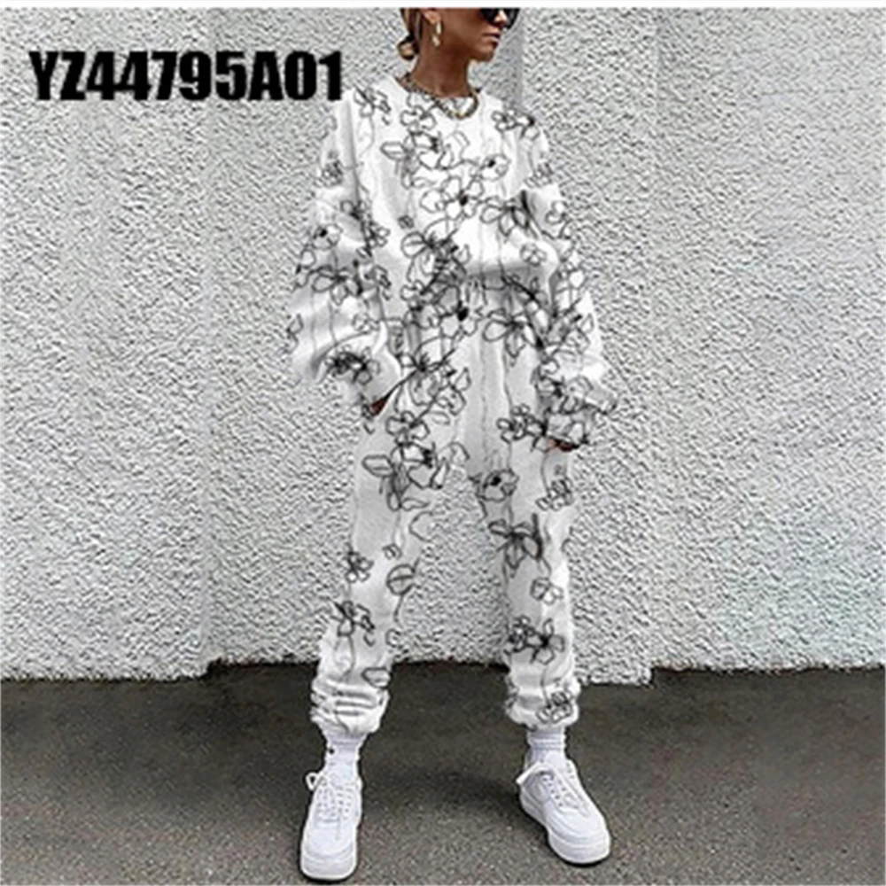 Women Casual Long Sleeve Round Neck Pullover Sweatshirt And Pant Set Harajuku Sportswear Tracksuit