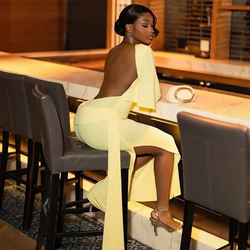 

European/American style women backless sexy pleated loose bag hip skirt with a straight collar strap and slit long dress trendy