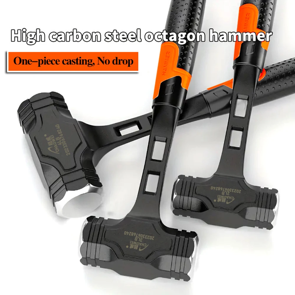 Martillo octogonal de acero rico en carbono para sitio de construcción, martillo profesional para arbustos, mango antideslizante, herramientas manuales de grado Industrial