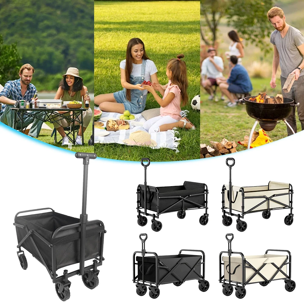 Collapsible Wagon Cart Large Capacity Heavy Duty Foldable Wagon Utility Grocery Wagon for Outdoor Camping Garden Sports Beach