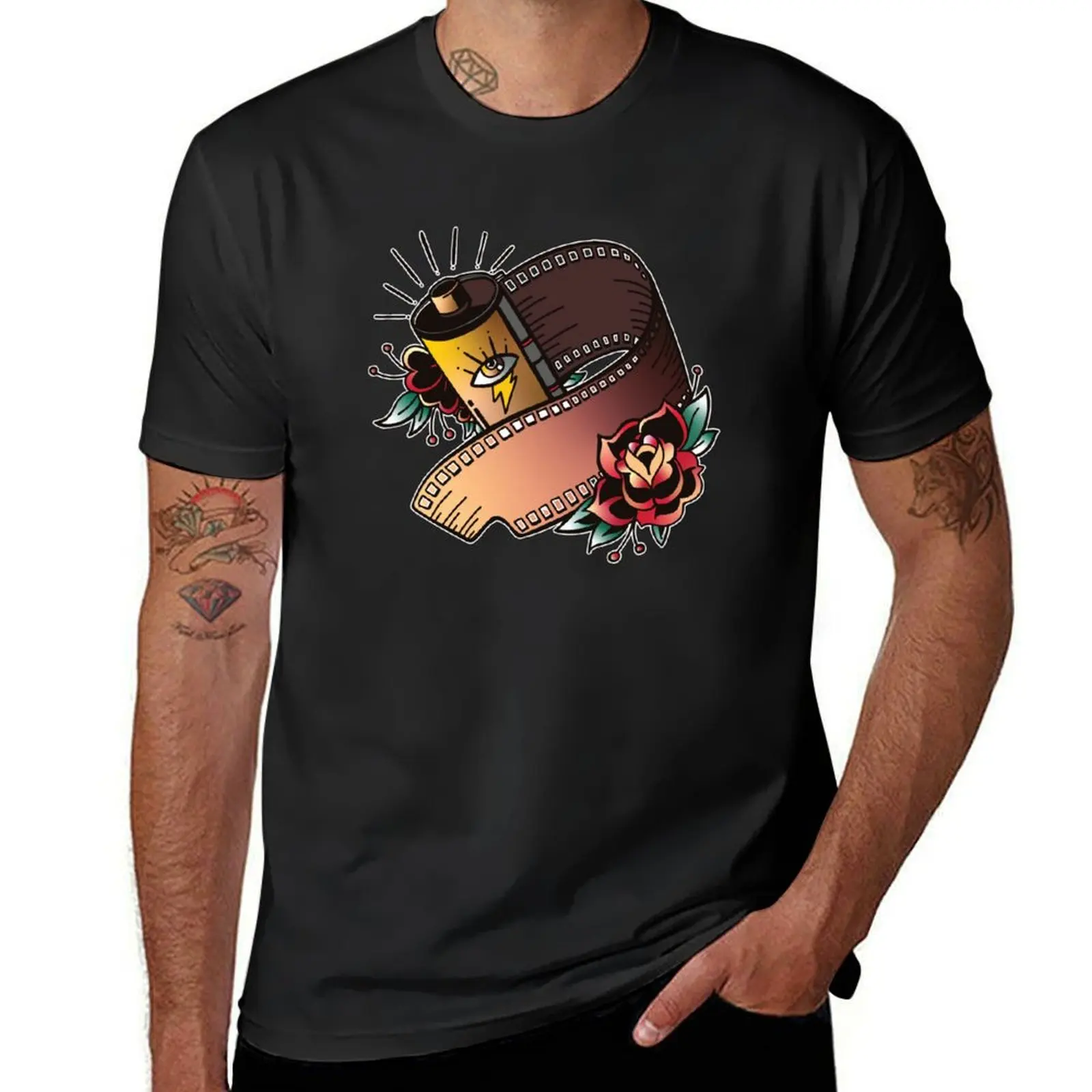 

Film roll with roses and eye. T-Shirt tops vintage sublime t shirts for men pack