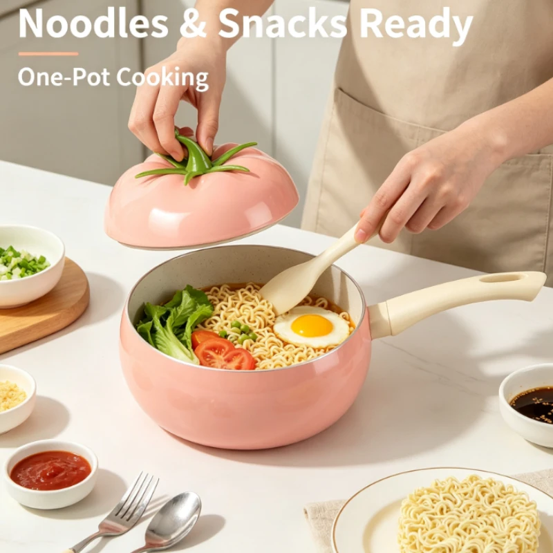 Kitchen tableware Household tomato tomato non-stick pan, flat-bottomed cute pan, complementary food instant noodle pan