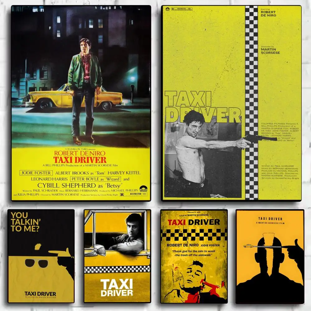 T-Taxi Driver Movie Poster Stickers Mural Painting Self-Adhesive Wall Decals for Bedroom Living Room Home HD Decor Gift