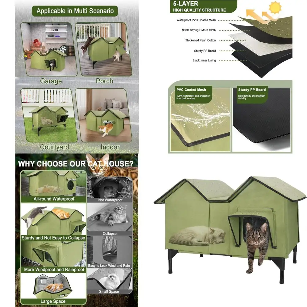 

Weatherproof Insulated Outdoor Cat Shelter with Escape Hatches and Elevated Platform for Large Cats